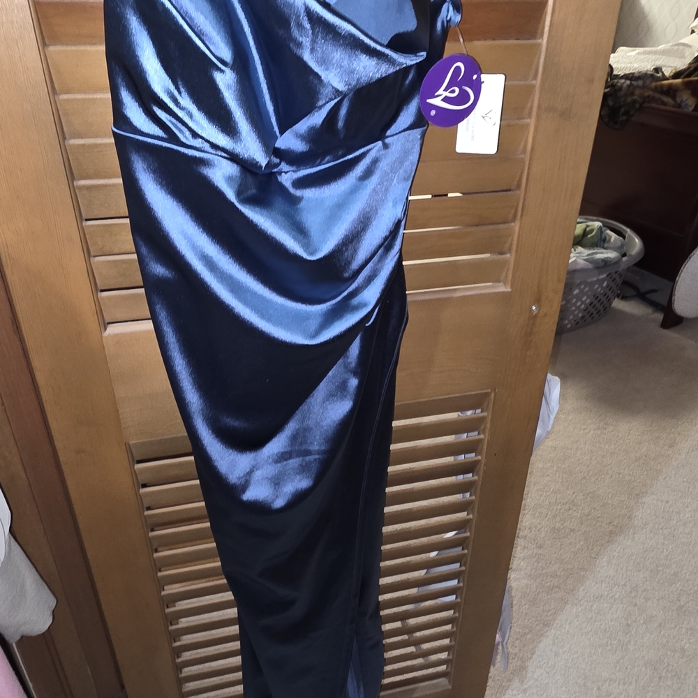 Luxurious One Shoulder Navy Dress